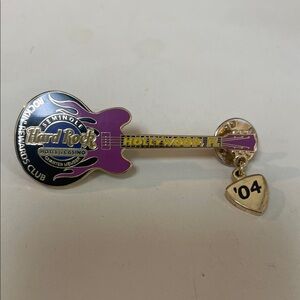 2004 Hard Rock, Hollywood rewards club pin  Purple and Gold Guitar Brooch